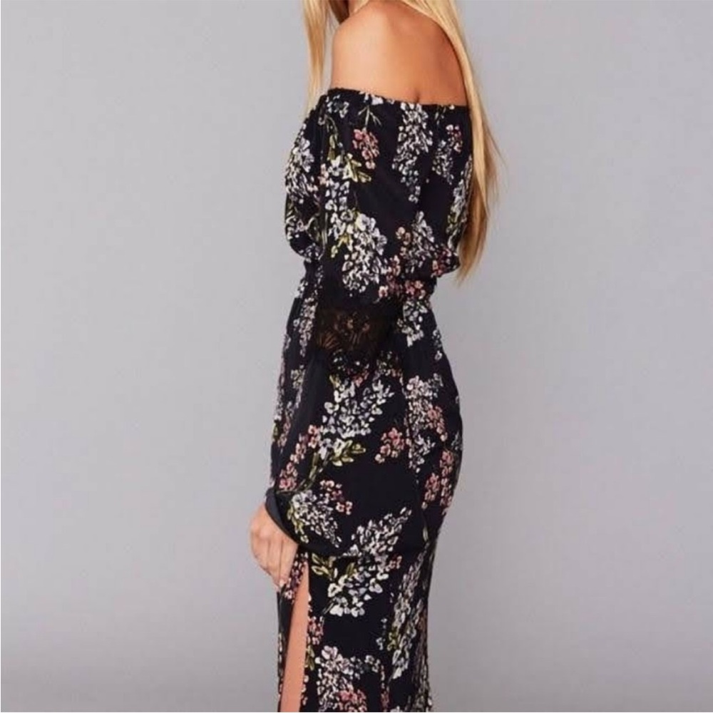 Stone Cold Fox Nicholson midi off-shoulder silk dress in floral print